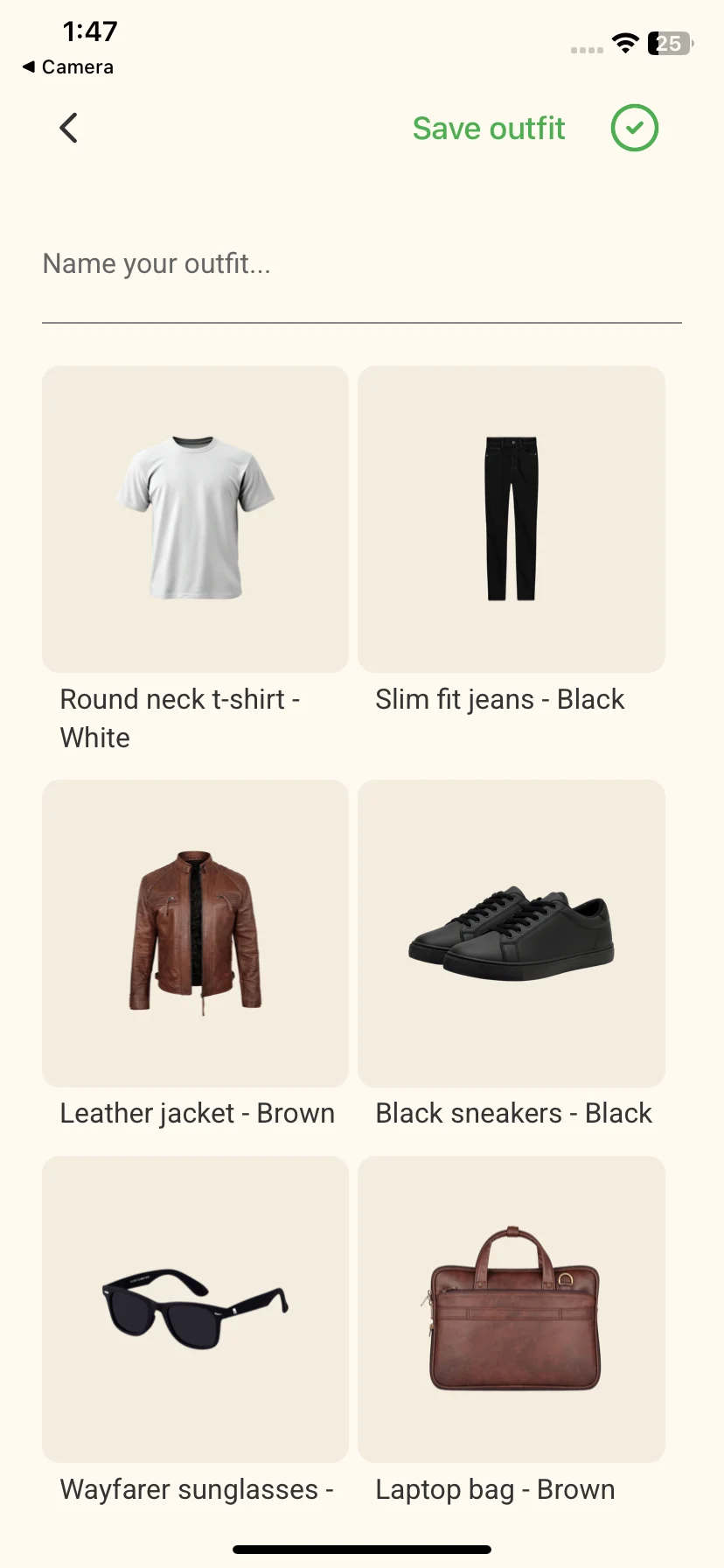 Style Me screen showing closet item suggestions to pair with a selfie